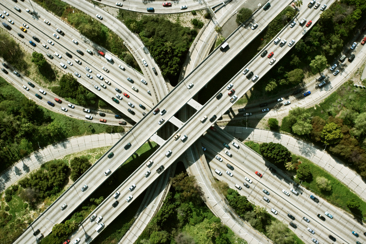 Aerial view of freeways in Los Angeles, California